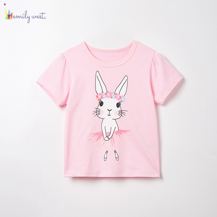 เสื้อยืดคอกลม แขนสั้น ผ้าฝ้าย ลายการ์ตูนกระต่ายน่ารัก แฟชั่นฤดูร้อน สําหรับเด็กผู้หญิง