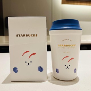 Starbucks ชุดจานรองแก้วกาแฟ เหล็กไทเทเนียม น้ําหนักเบาพิเศษ ลายกระต่ายน่ารัก สีฟ้า และสีขาว