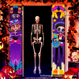 ผ้าม่าน ลายธงชาติเม็กซิโก Day of the Dead ขนาด 180x30 ซม. สําหรับตกแต่งประตู ในร่ม และกลางแจ้ง