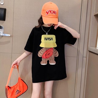 พร้อมส่ง~[โปรโมชั่น] เสื้อยืดคอกลม แขนห้าส่วน ผ้าฝ้าย ทรงหลวม แฟชั่นฤดูร้อน สําหรับเด็กผู้หญิง