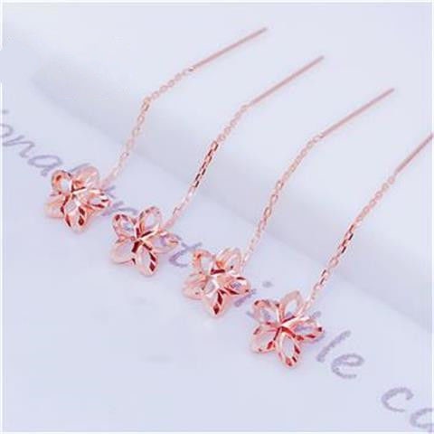 ต่างหูทองคำ AU585 สีม่วงและโรสโกลด์ ออกแบบดอกไม้ขนาดเล็ก