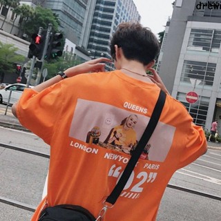 เสื้อยืดแขนสั้น ทรงหลวม ลาย 5 จุด สีส้ม สีส้ม แฟชั่นฤดูใบไม้ผลิ และฤดูร้อน สไตล์เกาหลี และญี่ปุ่น สําหรับผู้ชาย และนักเรียน