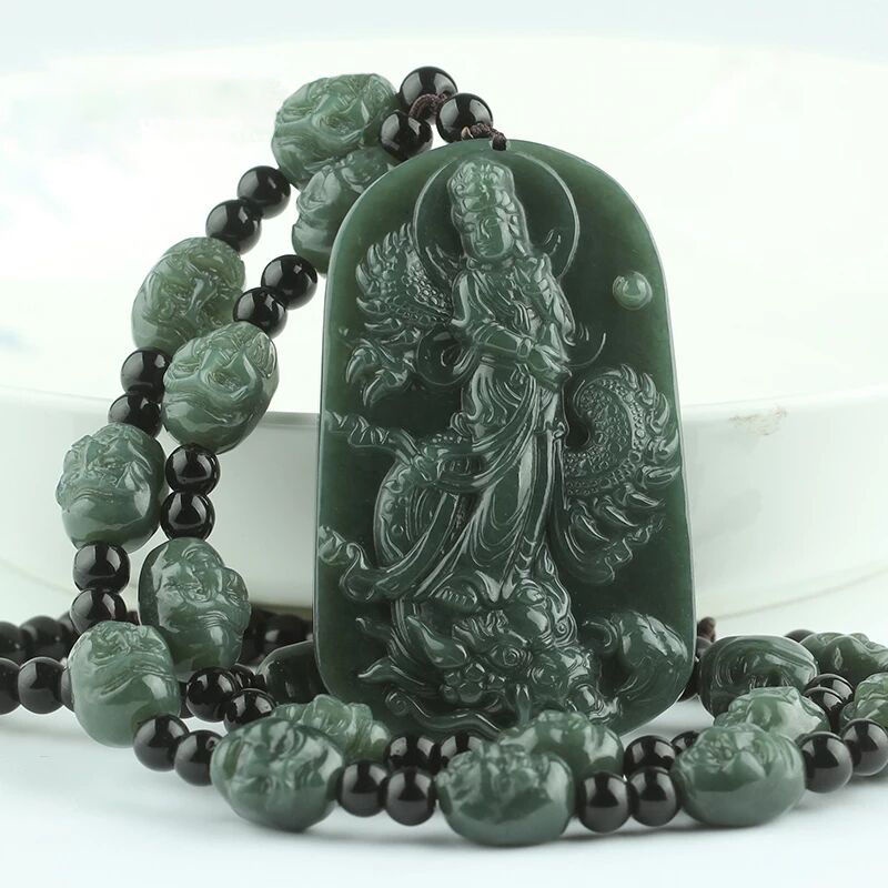 Fgd [กล่องของขวัญใบรับรองฟรี] เฮเทียน เจ้าแม่กวนอิมจี้ผู้ชายจี้หยกสร้อยคอหยกสิบแปดอรหันต์จี้หยก