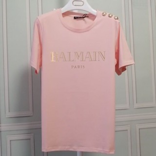 Balmai NT-เสื้อยืด เลเซอร์ สว่าง โลหะ เลื่อม ตัวอักษร balmain เสื้อยืด ไหล่ ทอง หัวเข็มขัด balmain แขนสั้น ตรง tu