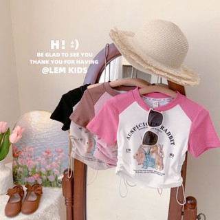 [CikiBaby] เสื้อยืดแขนสั้น เอวสูง ลายการ์ตูนกระต่าย แฟชั่นฤดูร้อน สไตล์เกาหลี สําหรับเด็กผู้หญิง