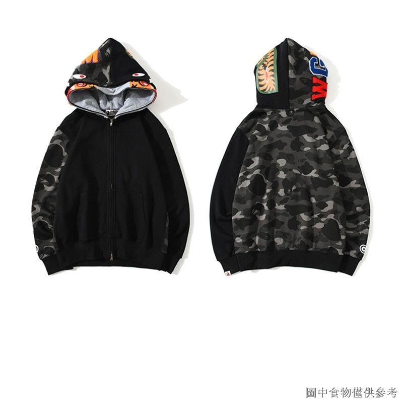 [BAPE Street Wear Shark Head Jacket] BAPE Shark Jacket Double Hood Luminous Camouflage Hooded ins ชา