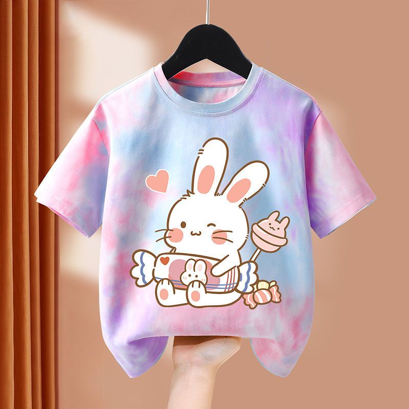 พร้อมส่ง เสื้อยืดเด็กผู้หญิง เสื้อยืดแขนสั้น พิมพ์ลายกระต่ายน่ารัก แฟชั่นฤดูร้อน สําหรับเด็กผู้หญิง 2-12 ขวบ 2023 ใหม่
