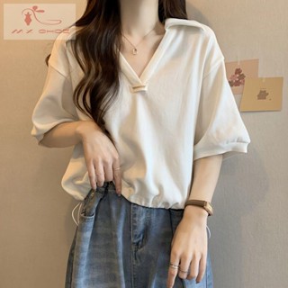 พร้อมส่ง~[โปรโมชั่น] เสื้อยืดแขนสั้น ทรงหลวม สีขาว สไตล์ใหม่ สําหรับผู้หญิง 2023