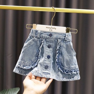 พร้อมส่ง~[โปรโมชั่น] กระโปรงยีน แต่งลูกไม้ แฟชั่นทันสมัย สําหรับเด็กผู้หญิง