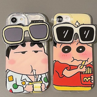 เคสโทรศัพท์มือถือนิ่ม กันกระแทก ลายการ์ตูนชินจัง พร้อมขาตั้ง สําหรับ iphone11 12 13 14 promax