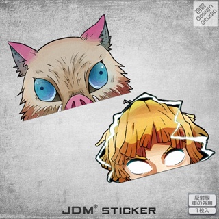 Xin สติกเกอร์สะท้อนแสง JDM สองมิติ ลายครอบครัว Demon Slayer Pig Head สําหรับติดตกแต่งกระจก หน้าต่างรถยนต์