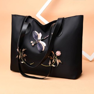 New ethnic style dragonfly embroidered tote bag shoulder bag nylon waterproof lightweight tote bag