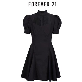 พร้อมส่ง FOREVER21 ชุดเดรสกระโปรง แขนสั้น เอวสูง เข้ารูป สีดํา สําหรับสตรี 2023