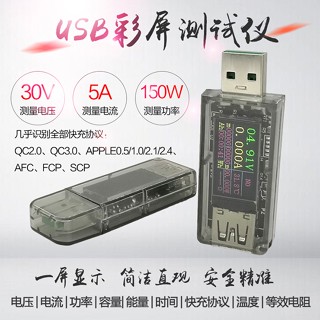 โมดูลทดสอบแรงดันไฟฟ้า แอมมิเตอร์ Usb หน้าจอสี 5A ชาร์จเร็ว