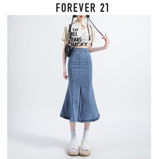 Forever21 กระโปรงยีนยาว ทรงหางปลา เอวสูง ทรงเอ ผ่าข้าง แฟชั่นฤดูร้อน สําหรับผู้หญิง