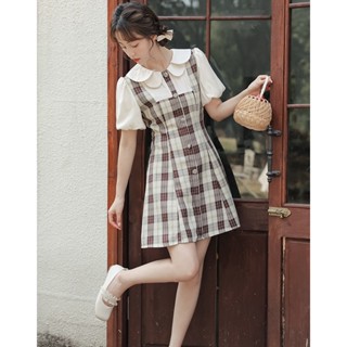 พร้อมส่ง ใหม่ ชุดเดรส ลายตารางหมากรุก นางฟ้า สไตล์จีนน่ารัก ลดอายุ 2023