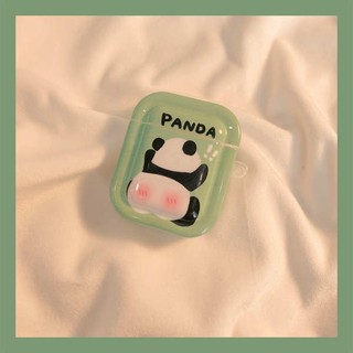 เคสหูฟังบลูทูธไร้สาย ลายแพนด้าน่ารัก สีเขียว เรียบง่าย สําหรับ Airpods Pro 3 ipod 2