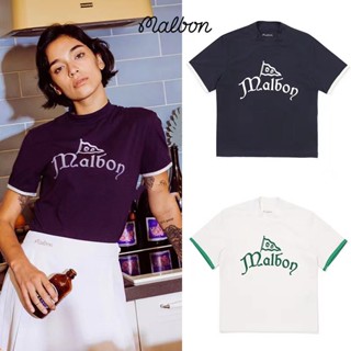 Malbon GOLF GOLF เสื้อยืดทรงโปโล แขนสั้น คอสูง สีขาว สไตล์เกาหลี แฟชั่นฤดูใบไม้ผลิ ฤดูร้อน สําหรับผู้หญิง