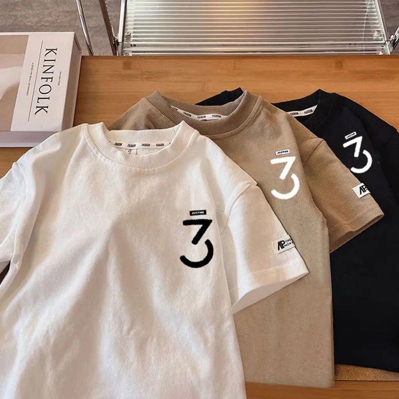 เสื้อยืดแขนสั้น ผ้าฝ้ายแท้ แบบบาง สไตล์เกาหลี แฟชั่นฤดูร้อน สําหรับเด็กผู้ชาย