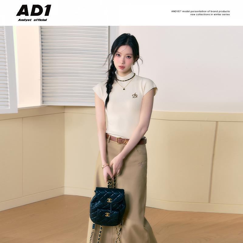 เกาหลี AD1 เสื้อผ้าถักคอปกสูงครึ่งตัว windo韩 衣AD1半高领领针ใหม่ถักคอสูงถักเสื้อแขนสั้นหญิง美辣式上长裙