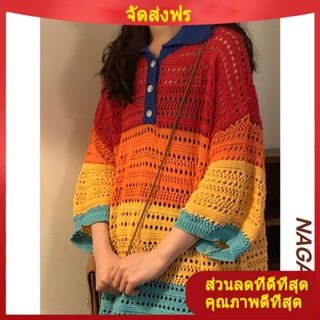 เสื้อโปโลแขนสั้นลําลอง คอปก ผ้าถัก เสื้อยืดแขนสั้นลายฉลุสีวินเทจแบบใหม่ฤดูร้อนสำหรับผู้ชายและผู้หญิงเสื้อถักโปโลแบบหลวมสบายๆแฟชั่น