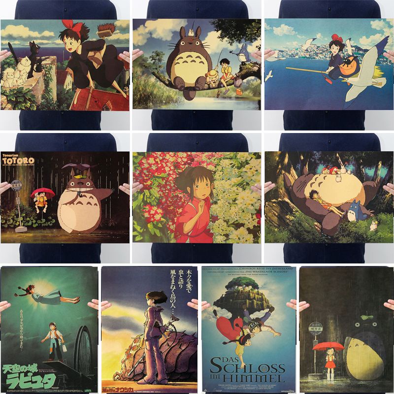 สติกเกอร์วอลเปเปอร์ ลายการ์ตูนอนิเมะ My Neighbor Totoro Spirited Away Wind Hayao Miyazaki สไตล์เรโทร สําหรับตกแต่ง