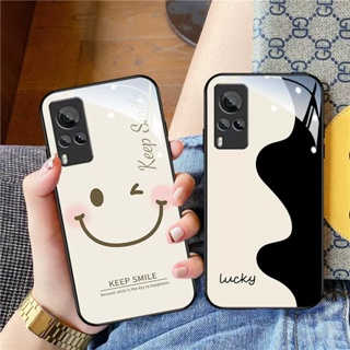 เคสโทรศัพท์มือถือแบบแก้ว กันกระแทก ลายหน้ายิ้ม หรูหรา สําหรับ Vivo X7P X20 X21i X21 Front X23 X27 X27pro X50PRO X50e