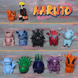 โมเดลตุ๊กตาฟิกเกอร์ Naruto Nine Tails Q Version ของเล่นสําหรับเด็ก 10 ชิ้น