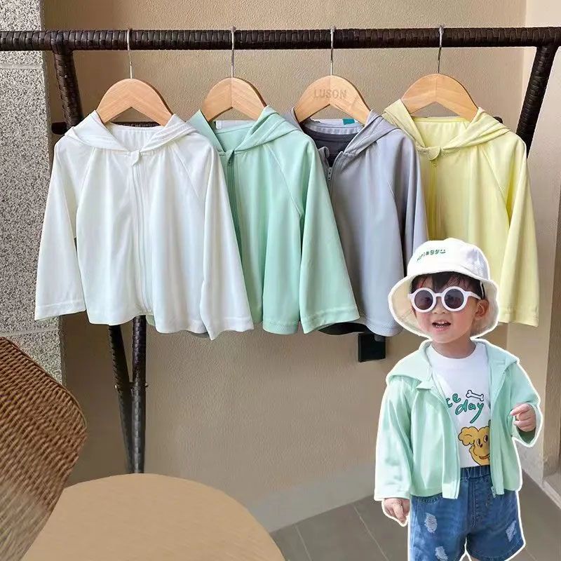 Upf50+ เสื้อแจ็กเก็ตกันแดด มีฮู้ด กันรังสีอัลตราไวโอเลต แบบบาง สําหรับเด็กผู้ชาย และเด็กผู้หญิง