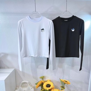 [Malbon] เสื้อเชิ้ตแขนยาว คอกลม เข้ารูป ปักลาย สไตล์เกาหลี สําหรับผู้หญิง