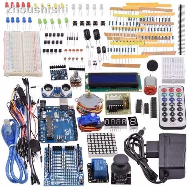 สต็อกพร้อม = ส่วนประกอบการเรียนรู้การเขียนโปรแกรมอิเล็กทรอนิกส์ UNO R3 Starter Kit เข้ากันได้กับชุดก