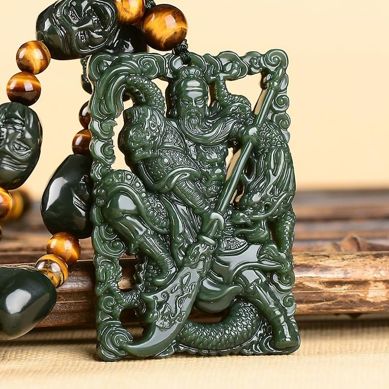 Fgd สร้อยคอผู้ชายหยก Guan Gong จี้ Guan Erye จี้หล่อ Guan Yu Domineering ผู้ชายก๊อกน้ําผู้ชายสีเขียว