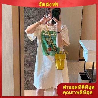 ไซส์ใหญ่พิเศษ2-300ชุดเดรสเสื้อยืดแขนสั้นสำหรับสาวอ้วนชุดเดรสสำหรับคนขี้เกียจแบบยาวปานกลางทรงหลวมสำหรับนักเรียนฤดูร้อน