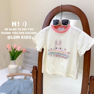 [CikiBaby] เสื้อยืดแขนสั้น พิมพ์ลายการ์ตูนกระต่าย สไตล์เกาหลี เหมาะกับฤดูร้อน สําหรับเด็กผู้หญิง