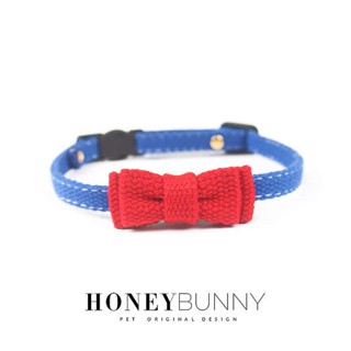 ปลอกคอ แมว Honeybunny ปลอกคอหัวเข็มขัดนิรภัยสำหรับแมวป้องกันการหายใจไม่ออกล็อคสัตว์เลี้ยงขนาดเล็กผูกโบว์สีตัดกัน