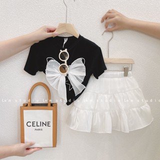 [CikiBaby] เสื้อยืด แขนสั้น เข้ากับทุกการแต่งกาย + กระโปรงเค้กเจ้าหญิง สองชิ้น สําหรับเด็กผู้หญิง