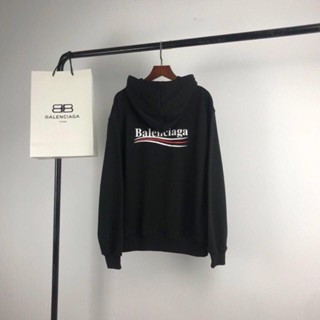 Balenciaga เสื้อกันหนาวมีฮู้ด ผ้าฝ้าย พิมพ์ลายคลื่น ทรงหลวม สไตล์เกาหลี ยุโรป และอเมริกา สําหรับผู้ชาย และผู้หญิง