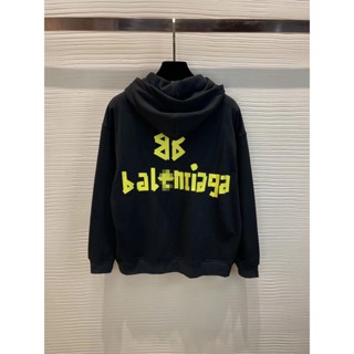 Balenciaga 23 ใหม่ เสื้อกันหนาว มีฮู้ด สีเหลืองปารีส สําหรับผู้ชาย และผู้หญิง