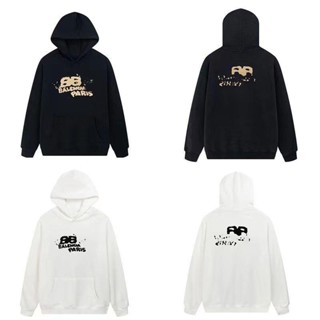 Balenciaga เสื้อกันหนาวมีฮู้ด ผ้าฝ้าย พิมพ์ลายตัวอักษรกราฟฟิติ ทรงหลวม แฟชั่นฤดูใบไม้ร่วง และฤดูหนาว