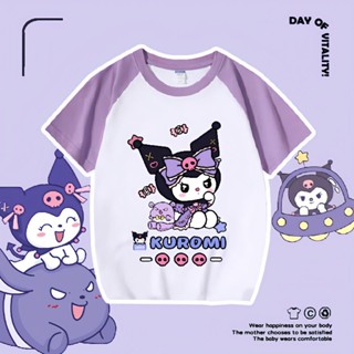 [CikiBaby] เสื้อยืดแขนสั้นลําลอง ผ้าฝ้ายแท้ ลาย Kuromi แฟชั่นฤดูร้อน สําหรับเด็กผู้หญิง