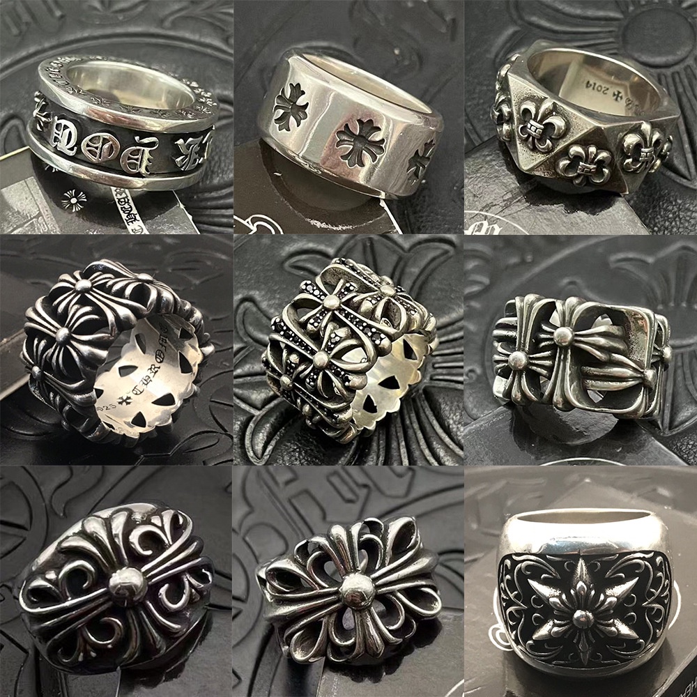 CHROME HEARTS แหวนเงิน เกรด 925 ลายดอกไม้ ขนาดใหญ่ แฟชั่นคู่รัก