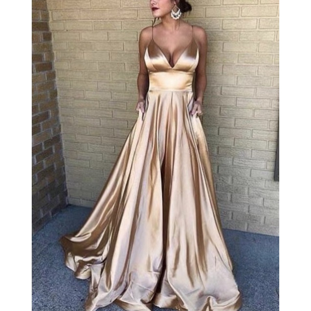 ทองLXL4XLสีดําMLขนาดกลางขนาดใหญ่ซาตินสไตล์พระราชวังตัดต่ําVคอสลิงชุดเอวสูงชุดแกว่งขนาดใหญ่กระโปรงยาว