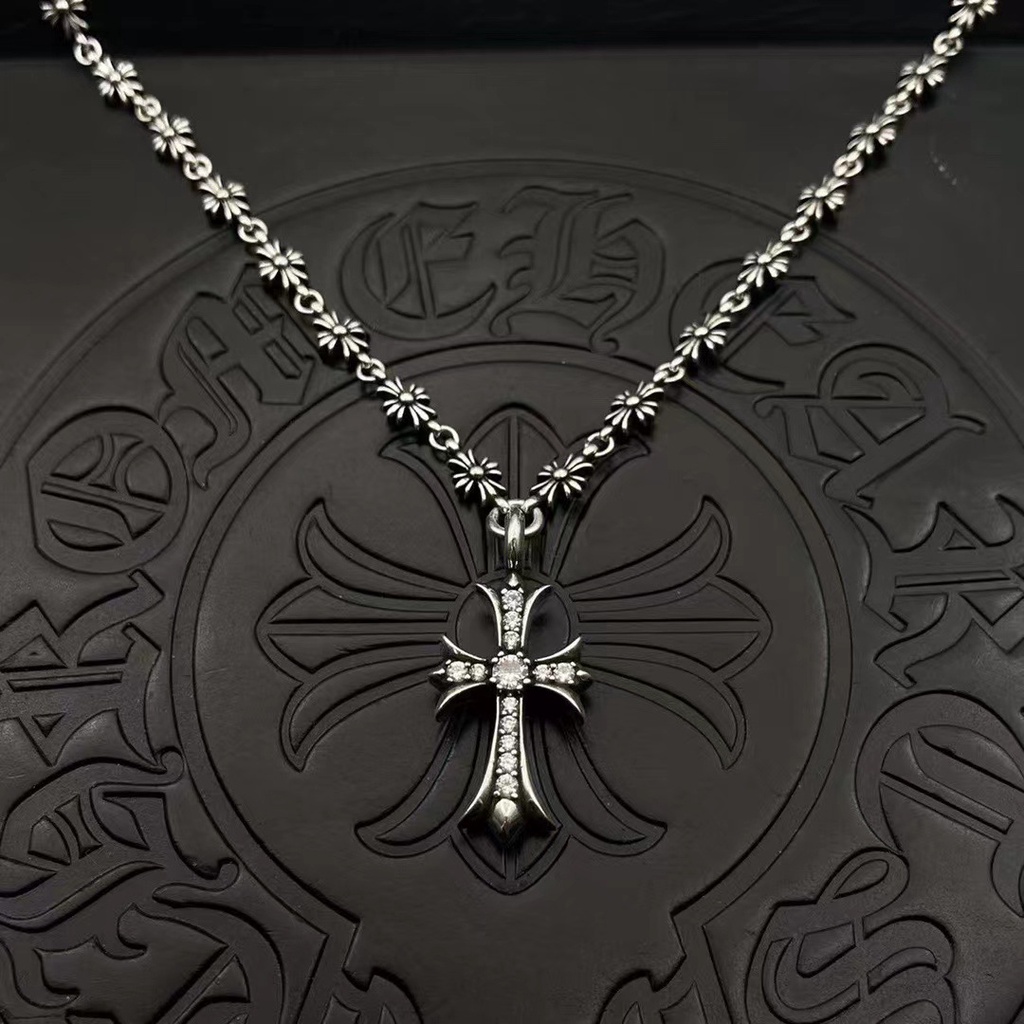 CHROME HEARTS   สร้อยคอโซ่เงิน 925 ประดับเพชร สองด้าน สวมใส่ได้
