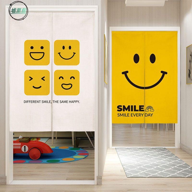 อุปกรณ์ ตกแต่งบ้าน หมู่บ้านที่อยู่อาศัย ✨ ผ้าม่าน ผ้าฝ้าย และผ้าลินิน ลายการ์ตูนหน้ายิ้มน่ารัก สําหรับประตู ราคาถูก