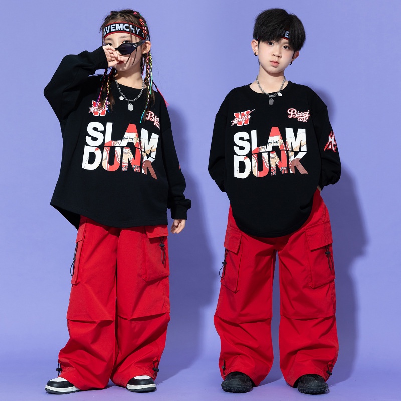 พร้อมส่ง เสื้อผ้าเด็ก Hip-Hop Tide / Tide Brand เสื้อกันหนาว / ชาย Hip-Hop Hiphop Performance Clothes / Girls Jazz Dance Overalls Suit
