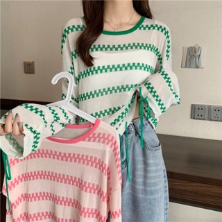 [พร้อมส่ง] เสื้อกันหนาว คอกลม แขนยาว ลายทาง ทรงหลวม เข้ากับทุกการแต่งกาย สไตล์เกาหลี แฟชั่นฤดูใบไม้ผลิ สําหรับผู้หญิง