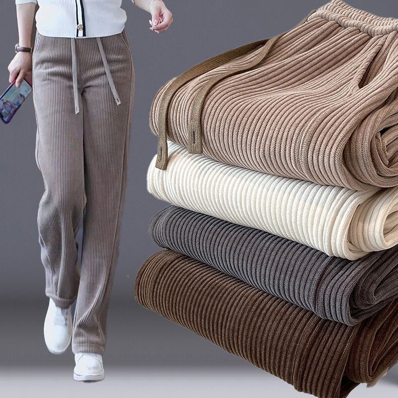 High-End ปรับปรุงแคบ Corduroy กางเกงผู้หญิง Western สไตล์กางเกงขากว้างผู้หญิงกางเกงขาตรงดูสูง Slimmer ดูทั้งหมด