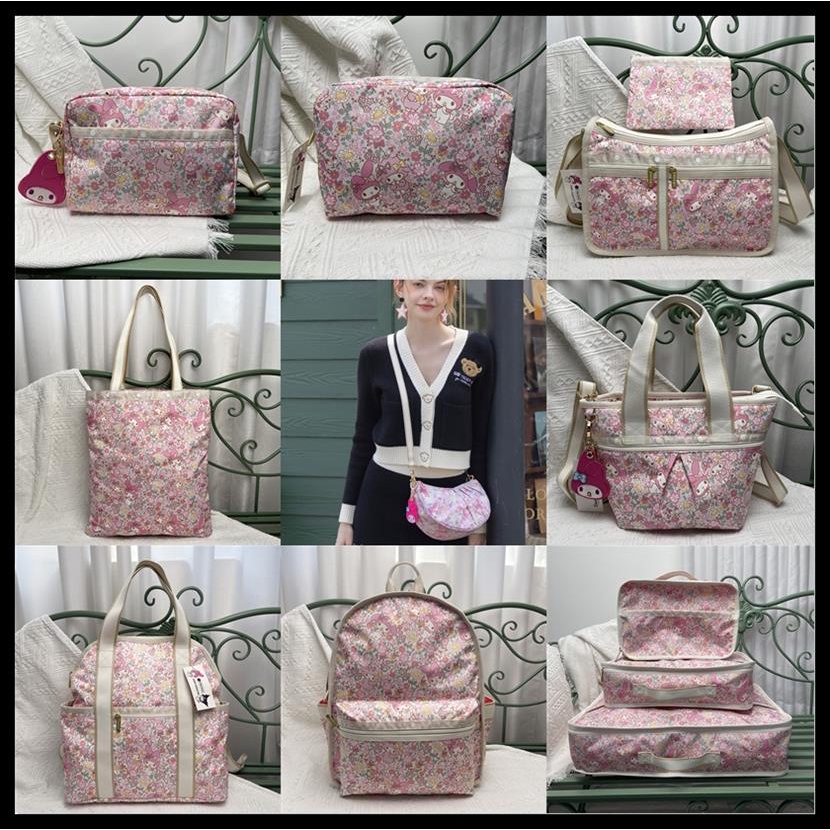 Lesportsac ใหม่ กระเป๋าสะพายไหล่ ลายการ์ตูน MELODY Co-Branded KUROMI Cooperation Series S250