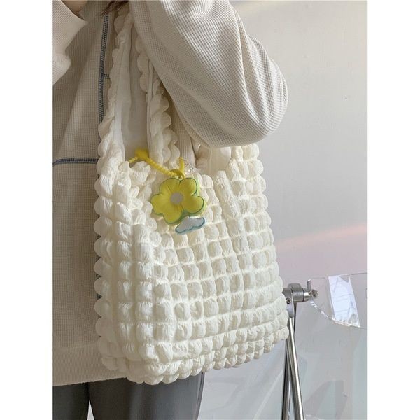 [AT ] South KoreainsGirl Heart Pleated Bubble Shoulder Bag Underarm Bag Portable Partysu Bag Women Canvas Shopping Bag JZ