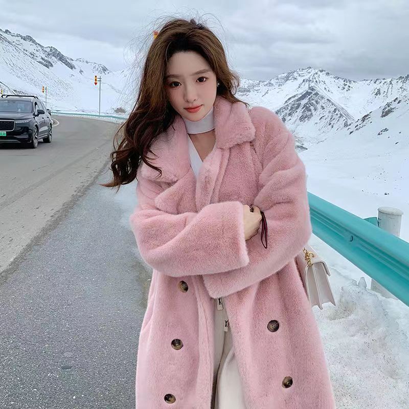 เสื้อโค้ทขนแกะเทียม ขนมิงค์เทียม แบบหนา ทรงหลวม ให้ความอบอุ่น แฟชั่นฤดูใบไม้ร่วง และฤดูหนาว เสอื  กนั หนาว